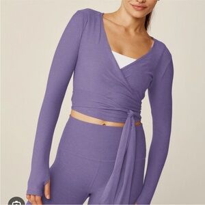 Beyond Yoga Crop Purple Wrap Long-Sleeve Top